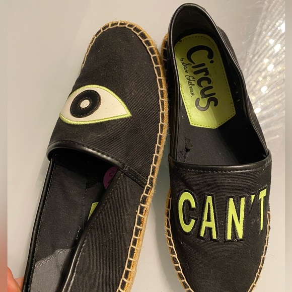 Sam Edelman Circus Eye Can’t Black Espadrilles size 6.5 Neon Green, eyeball - Picture 3 of 4
